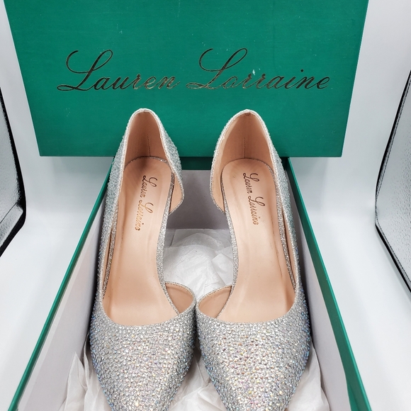 Lauren Lorraine Ruby Silver Rhinestone Embellished Half d'Orsay Pointed Pumps fo - Picture 5 of 15
